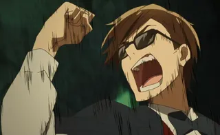 💪 42c0f82c アニメ, 男, サングラス, 叫ぶ, 興奮, 怒り telegram sticker