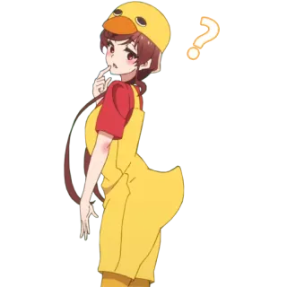 ❓ 73d299fd アニメガール, アヒルの着ぐるみ, クエスチョンマーク, 漫画, イラスト telegram sticker