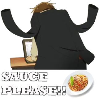 😡 f6da2f12 SAUCE PLEASE!! アニメ, スパゲッティ, ソース, 食べ物, リクエスト telegram sticker