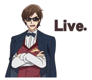 😎 86700a90 Live. hombre, gafas de sol, anime, chaqueta, en vivo, personaje telegram sticker