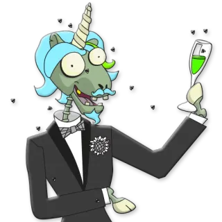 🥂 69a688f2 僵尸, 独角兽, 卡通, 派对, 庆祝, 燕尾服, 搞笑, 祝酒 telegram sticker