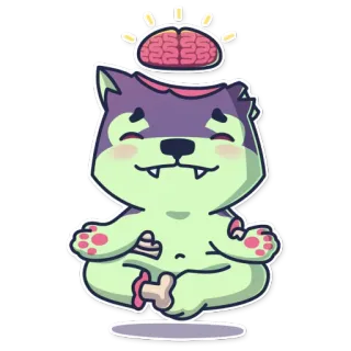 🙏 d2c222d3 zombie, dog, cute, meditation, brain, bone, cartoon whatsapp sticker