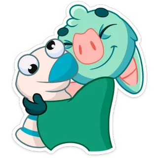 🤗 53d9b767 만화, 귀여운, 동물, 포옹, 우정 telegram sticker