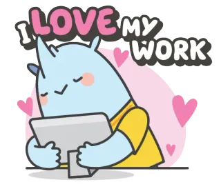 😍 7e1c0d23 I LOVE MY WORK lavoro, amore, carino, animale, cartone animato, rinoceronte, positività telegram sticker
