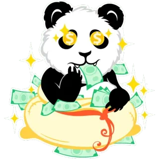 🤑 33d67ddb Panda, Geld, Rijk, Rijkdom, Cartoon, Dier, Dollar teken telegram sticker