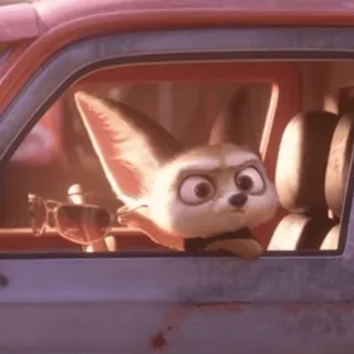 😎 e74090b7 Finnick Zootopia mobil, rubah, kacamata, zootopia, binatang whatsapp sticker