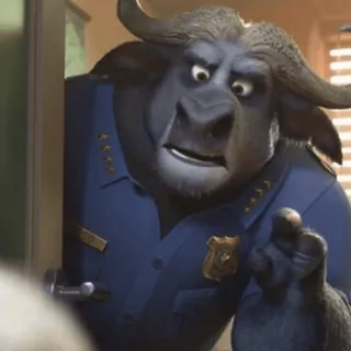 🤦 ee10c827 Chief Bogo Zootopia kerbau, polisi, petugas, binatang, kartun, film whatsapp sticker