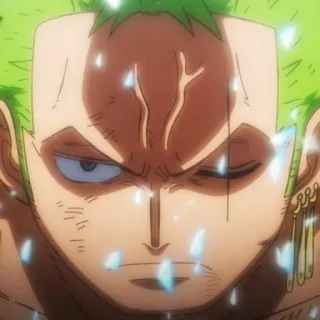 🧩 0082d0de Zoro One Piece Anime, Espadachín, Cicatriz, Pelo verde, Serio telegram sticker