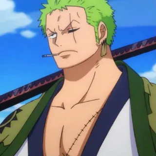 🧩 806ca463 Zoro One Piece Anime, Espadachín, Pelo verde, Cicatriz, Pirata telegram sticker
