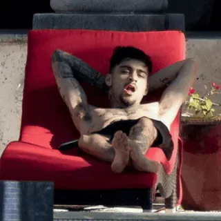 💤 d1a66624 Zayn Malik celebrity, male, relaxing, red chair, pool whatsapp sticker