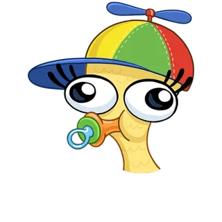 🧢 b21eb1e4 만화, 새, 아기, 프로펠러 모자, 젖꼭지, 툭 튀어나온 눈 telegram sticker
