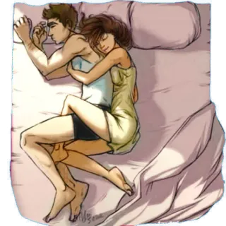 🖤 20178246 couple, dormir, lit, romance, amour, illustration, dessin animé, art whatsapp sticker