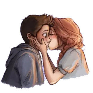 🖤 5ea6e5a6 baiser, couple, romance, amour, dessin animé, illustration whatsapp sticker