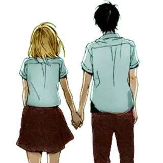 🖤 d1de20c9 couple, se tenant par la main, animé, romance, amour whatsapp sticker