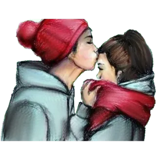 🖤 f5a430b3 baiser, couple, hiver, amour, relation, écharpe, bonnet whatsapp sticker
