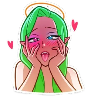 🔞 0570ed15 Anime, Peri, Hati, Rambut hijau, Stiker, Kartun, Malu, Wanita telegram sticker