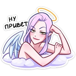 🔞 1dce3f8d НУ ПРИВЕТ malaikat, halo, salam, bersayap, perempuan, kartun telegram sticker