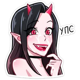 🔞 5ce82380 yic iblis, anime, tanduk, mata merah, choker, gadis, fantasi telegram sticker