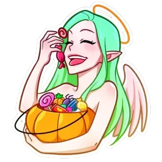 🔞 a4e350fd malaikat, halloween, permen, sayap, elf, wanita, imut, fantasi telegram sticker