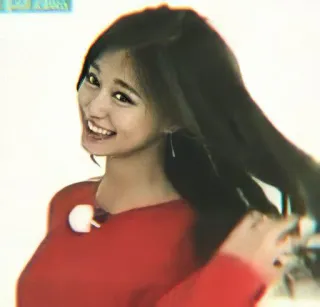 🍬 3c2a7fa0 ผู้หญิง, ยิ้ม, ผมยาว, เสื้อแดง, คน telegram sticker